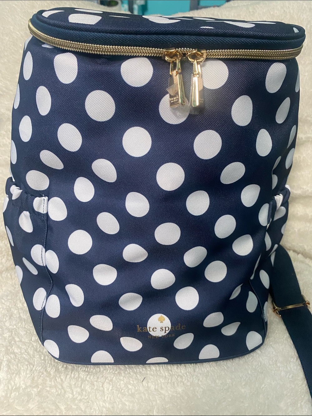 kate spade navy and white polka dot backpack cooler bag, Insulated